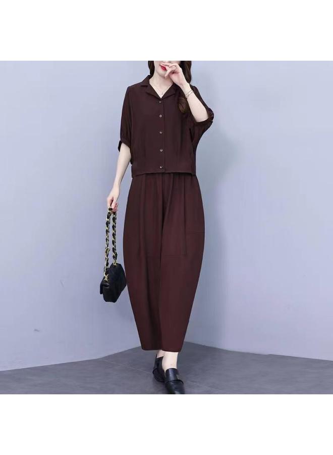 Song Feng Ya High-end Fashionable And Chic Plus-size Women's Suit, Versatile Loose-fitting Slimming And Age-defying Mom's Outfit, Harem Pants Two-piece Set - Image 2