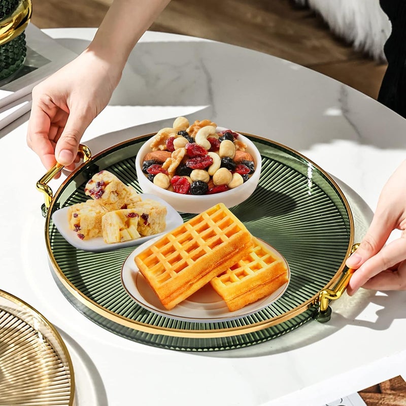 Suicune Decorative Round Serving Tray Food Dessert Serving Tray with Handle Perfume Makeup Display Tray Food Serving Plate for Snacks Appetizer Candy Beverage - Image 4