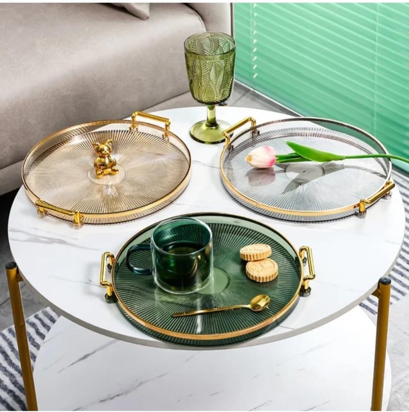 Suicune Decorative Round Serving Tray Food Dessert Serving Tray with Handle Perfume Makeup Display Tray Food Serving Plate for Snacks Appetizer Candy Beverage - Image 2