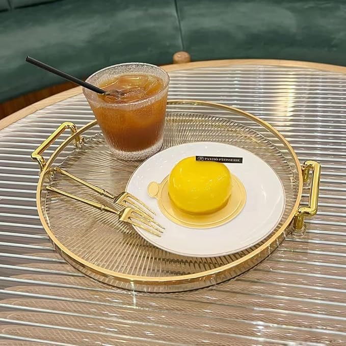 Suicune Decorative Round Serving Tray Food Dessert Serving Tray with Handle Perfume Makeup Display Tray Food Serving Plate for Snacks Appetizer Candy Beverage - Image 3
