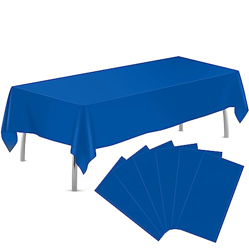 tujol Royal Blue 6 Pack Plastic Table Cloth 54" x 108", Disposable Tablecloths Rectangle Table Cover, Plastic Table Cloths for Parties - Image 1