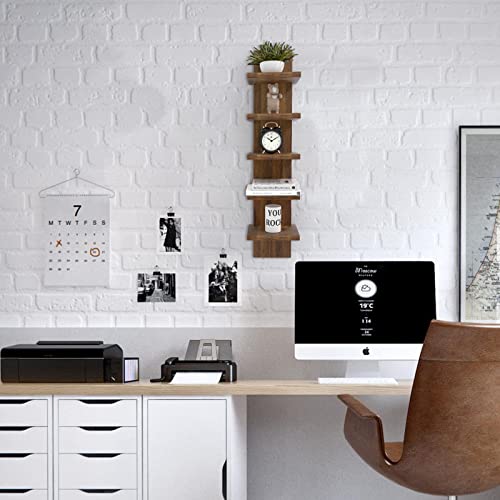 Homaterial 5 Tier Wall Shelf Unit, Decorative Wall Mount Vertical Shelving,Modern Column Floating Shelves for Bedrooms, Bathrooms 5.5" x 7.2" x 31"(Rustic Brown) - Image 5
