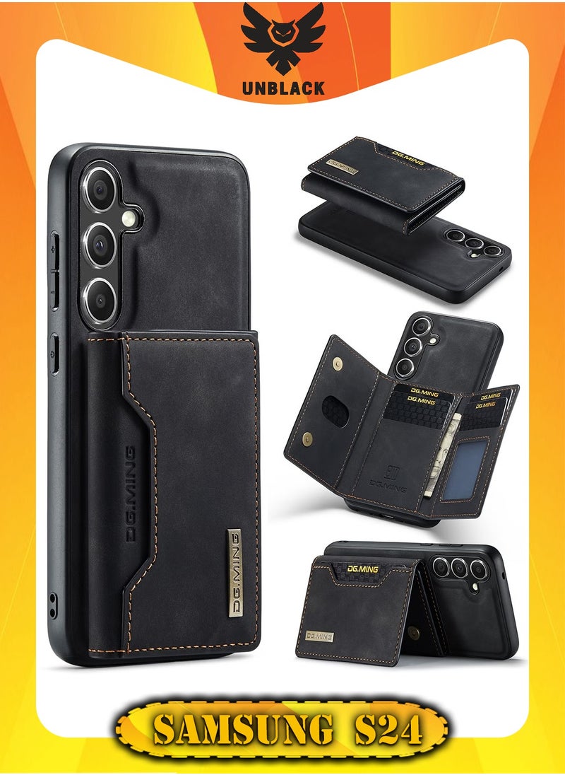 DGMING Wallet Case for Samsung Galaxy S24, DG.MING Premium Leather Phone Case Back Cover Magnetic Detachable with Trifold Wallet Card Holder Pocket for Samsung Galaxy S24 (Black)  - Image 1