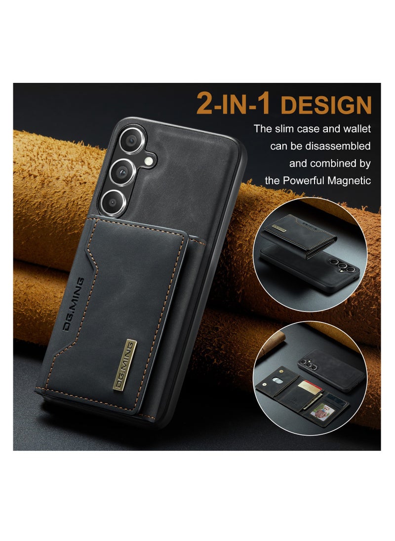 DGMING Wallet Case for Samsung Galaxy S24, DG.MING Premium Leather Phone Case Back Cover Magnetic Detachable with Trifold Wallet Card Holder Pocket for Samsung Galaxy S24 (Black)  - Image 3