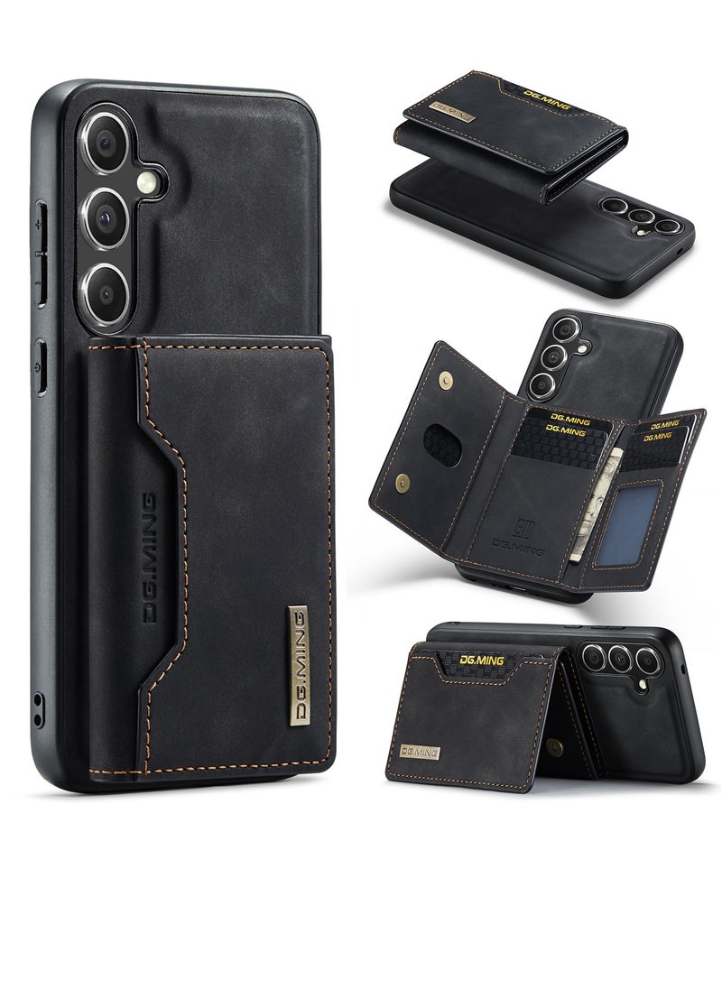 DGMING Wallet Case for Samsung Galaxy S24, DG.MING Premium Leather Phone Case Back Cover Magnetic Detachable with Trifold Wallet Card Holder Pocket for Samsung Galaxy S24 (Black)  - Image 2