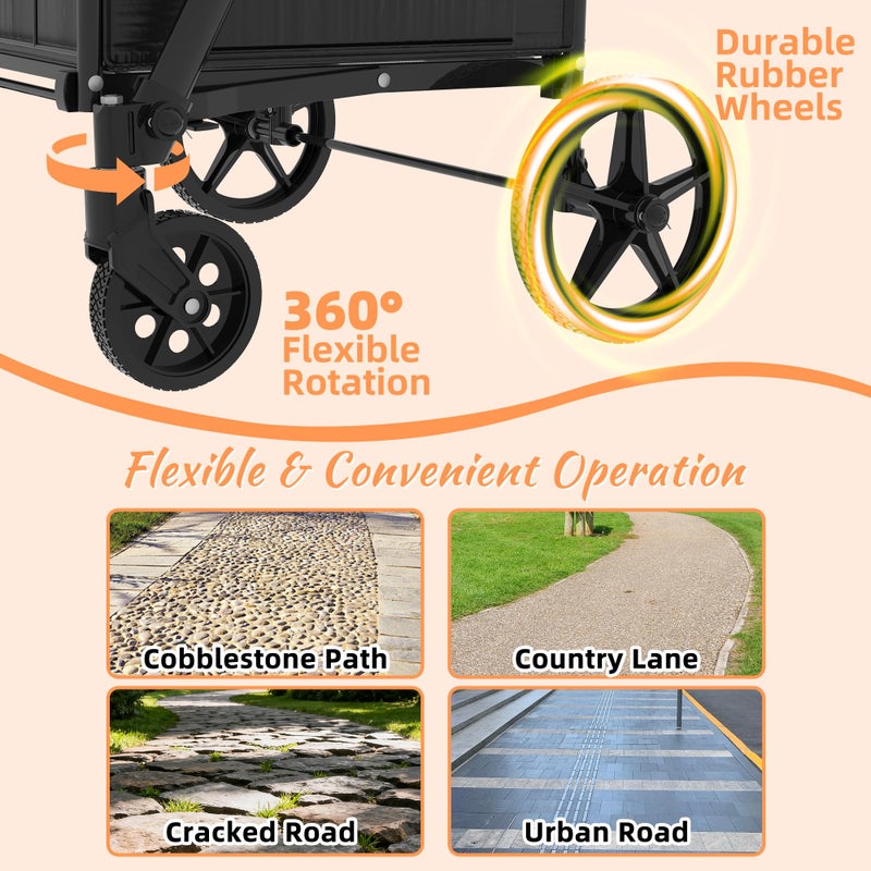 JIALIJIU 440 LBS Shopping Cart with Adjustable Handle, Waterproof Bag, 10-min Assembly Heavy-Duty Foldable Grocery Cart with 360Â° Swivel Wheels for Apartments, Laundry, Camping, Black - Image 3