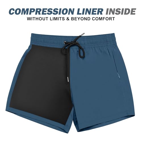 BRISIRA Mens Swim Trunks Swim Shorts Quick Dry 5 inch Inseam Beach Shorts with Compression Liner and Zipper Pocket - Image 2