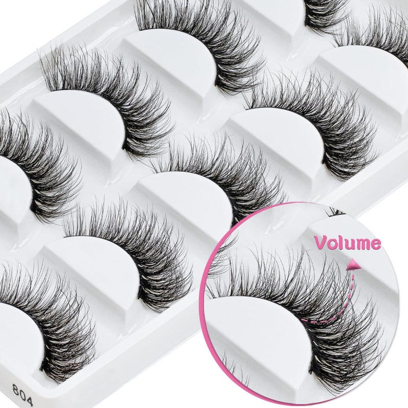 Veleasha Cat Eye Lashes Fluffy 5D Faux Mink Lashes 100% Handmade Luxurious False Eyelashes Volume Fake Lashes 5 Pairs Pack (804) - Image 4