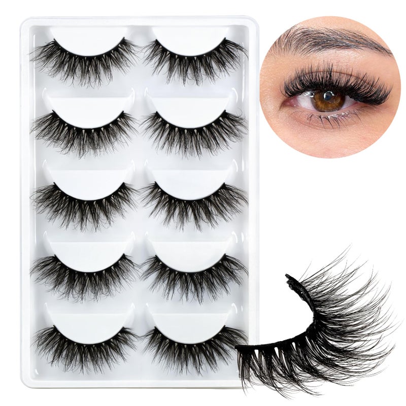 Veleasha Cat Eye Lashes Fluffy 5D Faux Mink Lashes 100% Handmade Luxurious False Eyelashes Volume Fake Lashes 5 Pairs Pack (804) - Image 2
