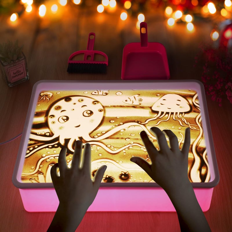 AtMini Light Table for KidsSand Painting Light Box Sand Art Kits Light Table Toys for Boys and Girls 16 Pink - Image 4