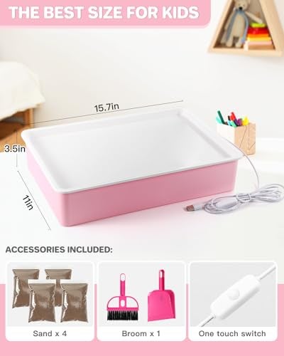 AtMini Light Table for KidsSand Painting Light Box Sand Art Kits Light Table Toys for Boys and Girls 16 Pink - Image 5