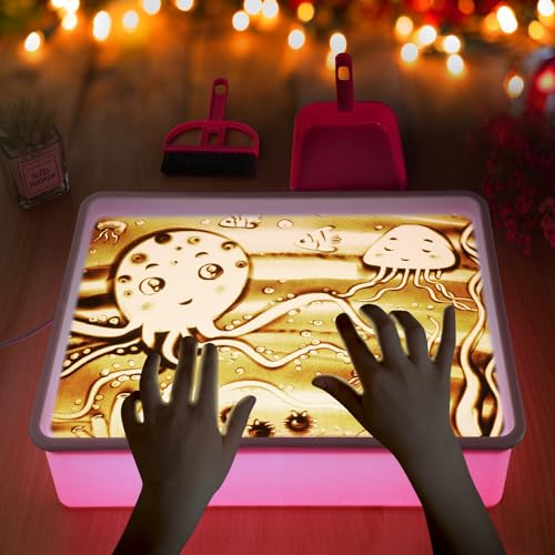 AtMini Light Table for KidsSand Painting Light Box Sand Art Kits Light Table Toys for Boys and Girls 16 Pink - Image 1
