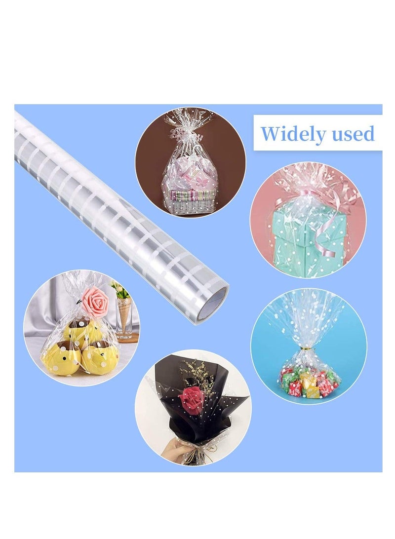لف سيلوفان بنقاط بيضاء، 30 متر × 40 سم لفة سيلوفان شفافة لتغليف الزهور والهدايا والسلال والحلويات والحرف اليدوية - Image 3