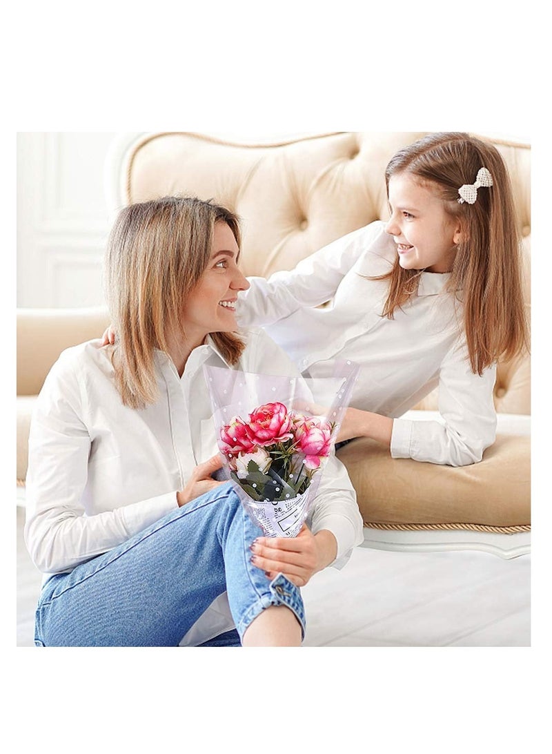 لف سيلوفان بنقاط بيضاء، 30 متر × 40 سم لفة سيلوفان شفافة لتغليف الزهور والهدايا والسلال والحلويات والحرف اليدوية - Image 2