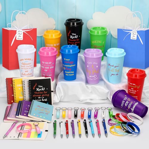 KBDHYY 141Pcs/20Set Employee Appreciation Gift Bulk Inspirational Thank You Gift with 16oz Plastic Tumblers Notebooks Pen Silicone Bracelets Keychain for Christmas Team Staff Teacher Nurse Coworker Volunteer - Image 5