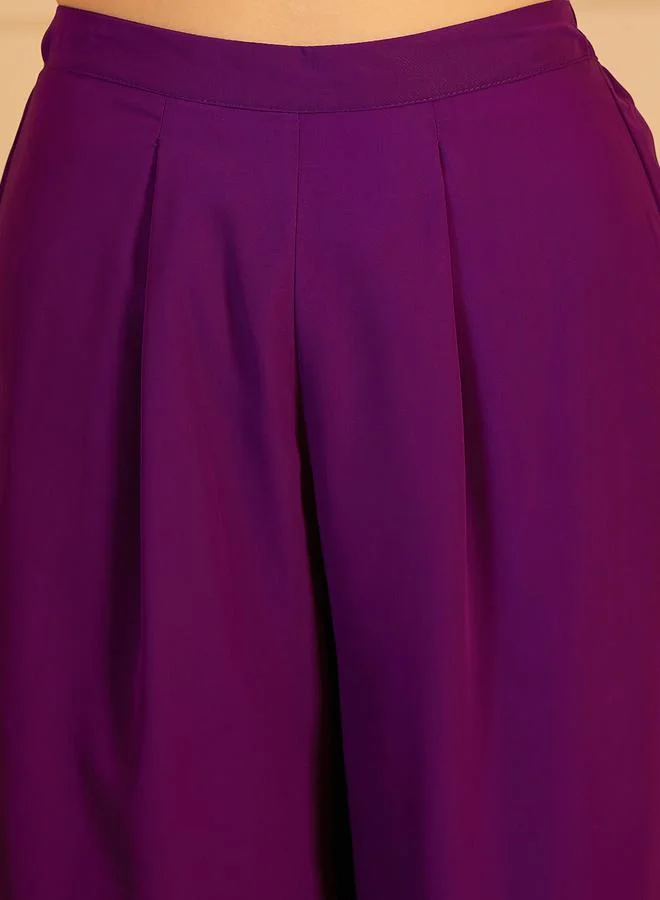 STREET 9 طقم تونيك وبنطلون بطبعة بنفسجية من ستريت  بياقة على شكل