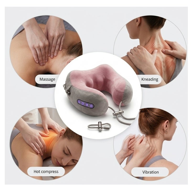 U Shaped Neck Massager Pillow with Heat & Vibration, Memory Foam Travel Neck Pillow, Electric Cervical Massage Cushion 3.7W USB Powered for Pain Relief, Portable Neck Support for Home Office Car Airplane - Image 3