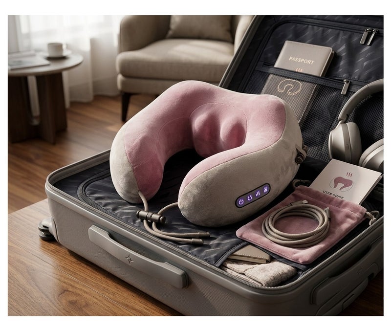 U Shaped Neck Massager Pillow with Heat & Vibration, Memory Foam Travel Neck Pillow, Electric Cervical Massage Cushion 3.7W USB Powered for Pain Relief, Portable Neck Support for Home Office Car Airplane - Image 4