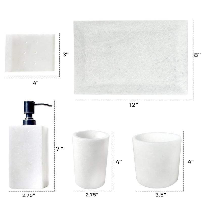 HANDICRAFT BAZAAR HANDICRAFT BAZAAR Marble Bathroom Set for Home Countertops Kitchen Sinks Soap Dispenser Toothbrush Holder Soap Dish Tray Set of 5 White  - Image 3