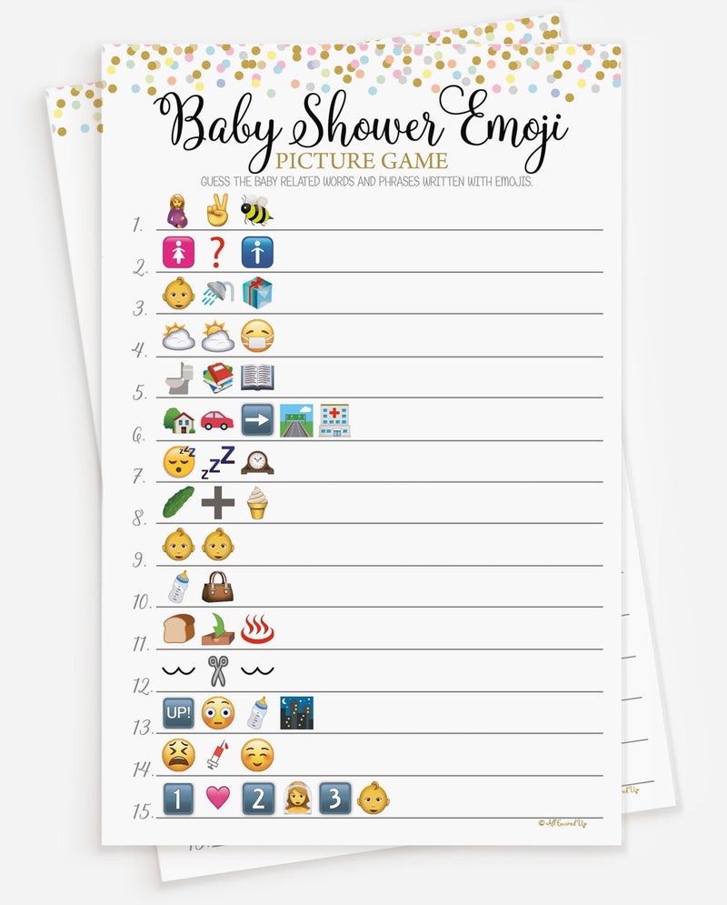 All-Ewired-Up All Ewired Up 50 Baby Shower Emoji Pictionary Picture Game - Baby Shower Game - Gender Neutral (50-sheets) - Image 1