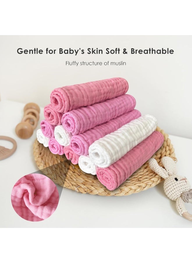 Sunny zzzZZ Muslin Burp Cloths for Baby 100% Cotton Burping Cloths for Unisex, Boy, Girl - Large 20'' by 10'' Newborn Essentials Ultra Soft Absorbent Milk Spit Up Rags - 12 Pack - White+Deep Sakura Series - Image 4