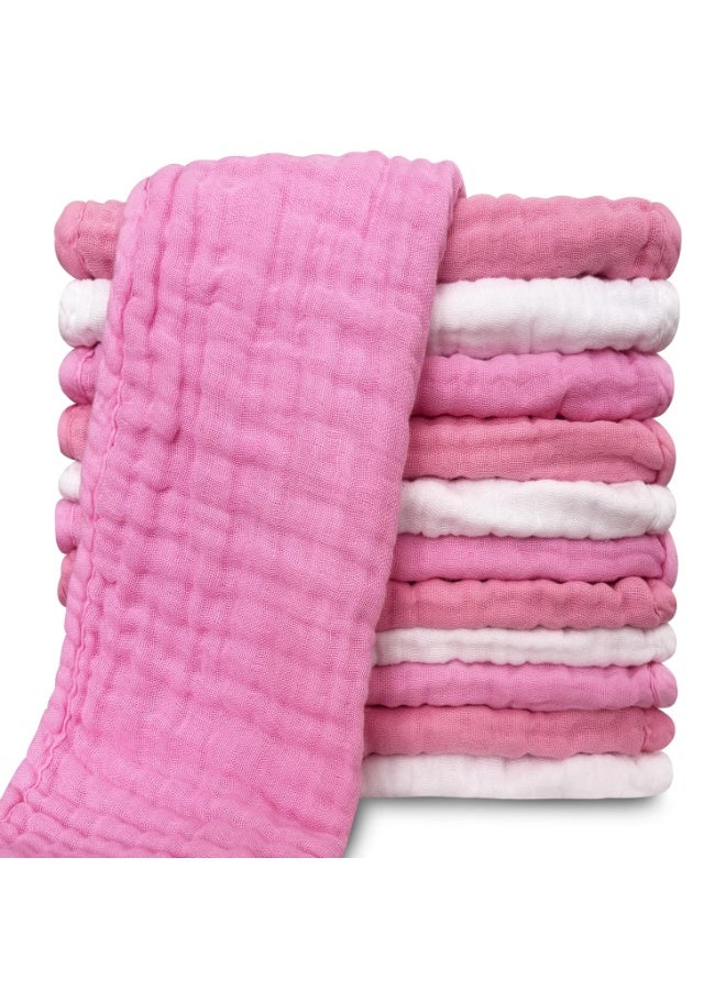 Sunny zzzZZ Muslin Burp Cloths for Baby 100% Cotton Burping Cloths for Unisex, Boy, Girl - Large 20'' by 10'' Newborn Essentials Ultra Soft Absorbent Milk Spit Up Rags - 12 Pack - White+Deep Sakura Series - Image 1