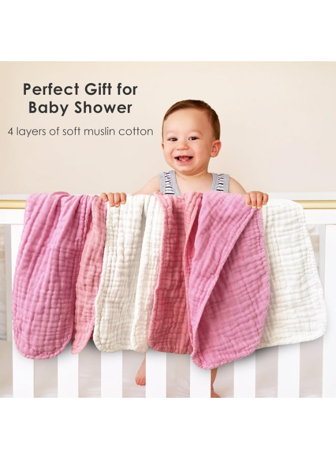 Sunny zzzZZ Muslin Burp Cloths for Baby 100% Cotton Burping Cloths for Unisex, Boy, Girl - Large 20'' by 10'' Newborn Essentials Ultra Soft Absorbent Milk Spit Up Rags - 12 Pack - White+Deep Sakura Series - Image 3
