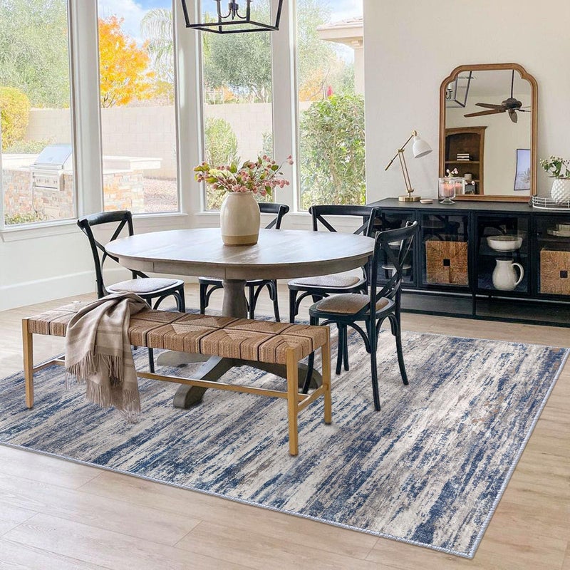 KOZYFLY Area Rug 6x9 Modern Ombre Thin Rugs for Living Room, Washable Large Rugs Non-Slip Soft Striped Rug for Bedroom, Print Grey-Blue Abstract Carpet for Laundry/Kid Room - Image 5