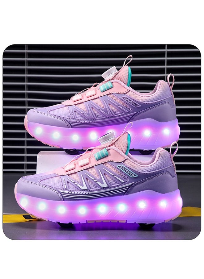 NIBEMINENT Roller Skates 4 Wheels Shoes for Kids New Upgrade Skates Sneakers LED Light Up Rechargeable Sport Sneaker for Boys Girls Beginner More Balanced  - Image 1