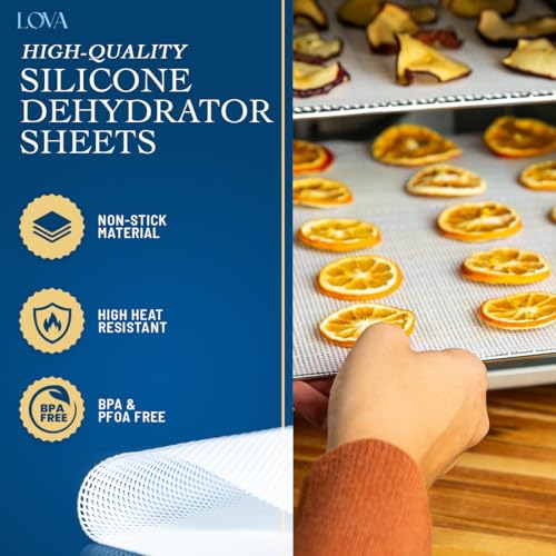 Lova (12 Pack) Silicone Dehydrator Sheets (Free Recipes) (14in.x14in.) Dehydrator Accessories for Cosori, Excalibur, Magic Mill- Fine Mesh Trays - Mats, Jerky, Fruit and More - Image 2