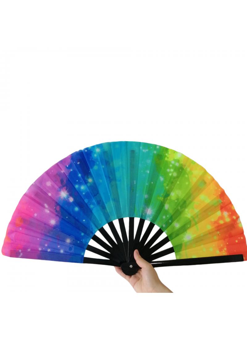 general Bamboo Bone Folding Fan UV Glow Rave Foldable Chinese Vintage Bamboo Silk Fans for Party Wedding Dancing Decoration Gift Performance Baby Shower - Image 2