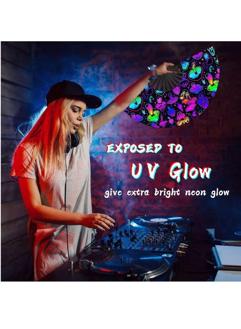 general Bamboo Bone Folding Fan UV Glow Rave Foldable Chinese Vintage Bamboo Silk Fans for Party Wedding Dancing Decoration Gift Performance Baby Shower - Image 4