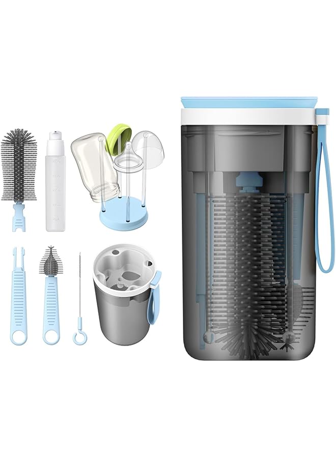 إي سي في في مجموعة فرش زجاجات الأطفال 6 في 1 مع موزع صابون الزجاجات وفرشاة الحلمة وفرشاة القش ورف تجفيف الزجاجات أثناء السفر والاستخدام المنزلي - Image 1