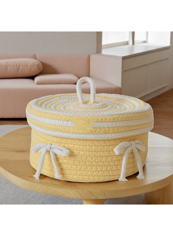 Small household bow desktop hand-woven storage basket with lid 22*12CM