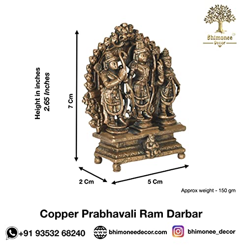 Bhimonee Decor Handmade Pure Copper Ram Darbar Murti | Rama Sita Lakshman Hanuman Idol | 2.65 Inch - Image 3
