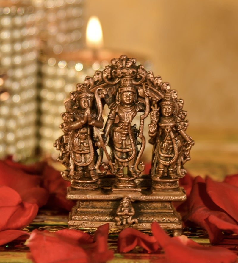 Bhimonee Decor Handmade Pure Copper Ram Darbar Murti | Rama Sita Lakshman Hanuman Idol | 2.65 Inch - Image 1