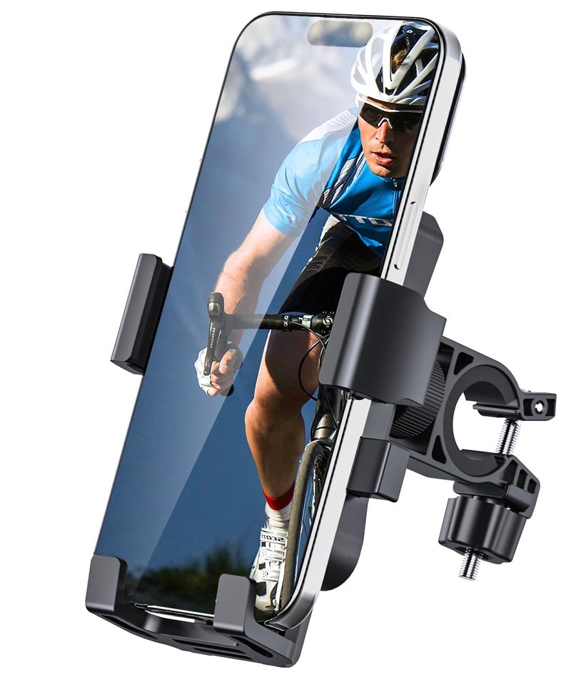 amzluv Bike Phone Holder Mount, Secure Handlebar Phone Mount Holder for Bike and Motorcycle, Suitable for iPhone and 4.5-6.8" Smartphones, Black - Image 1