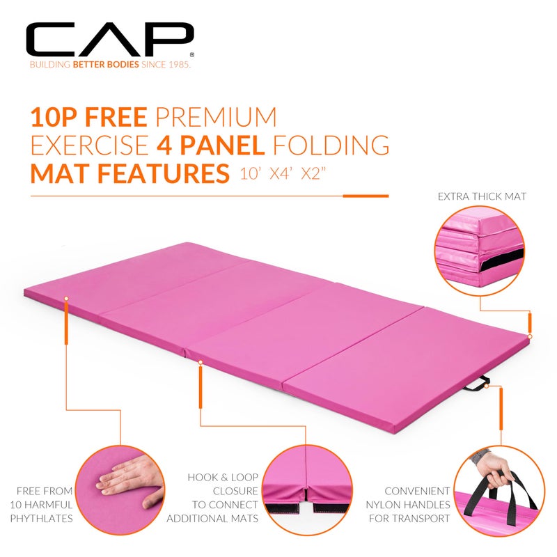 CAP Barbell Folding Exercise Mat â€“ Durable, Anti-Tear, Thick Padding for Fitness, Aerobics, Gymnastics & Home Workouts. 10' x 4' x 2" thick PINK - Image 3