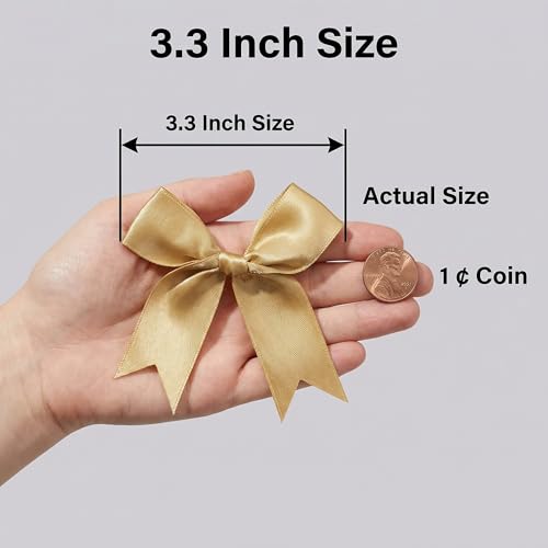 Luuao Gold Gift Wrap Bows – 50pcs 3.3 Inch Elegant Satin Bows for Gift Wrapping, Wedding Decor, Baby Shower, Party Decorations, Birthday, Easter, Christmas, Anniversary, DIY Crafts, Gift Bags - Image 3