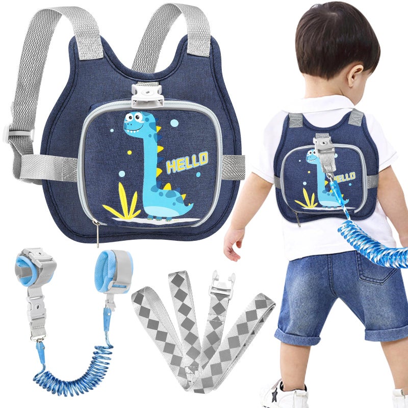 Accmor Toddler Harness Leash+ Reflective Anti Lost Wrist Link, Cute Dinosaur Kids Harness with Leash, Collapsible Child Harness Baby Leash Walking Wristband Protector Belt for Boys Girls Outdoor - Image 1