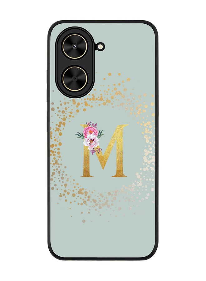 Stylizedd For Xiaomi Poco C71 / Redmi A5 4G Case,Slim fit Camera Protection, Shockproof Thin Phone cover  - Custom Monogram Floral - M  (Light Grey )