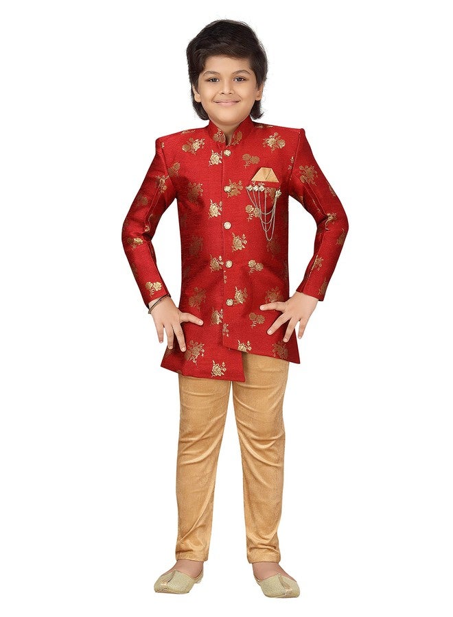 AJ DEZINES Boys Brocade Sherwani Set (Boys, Red) - Image 1
