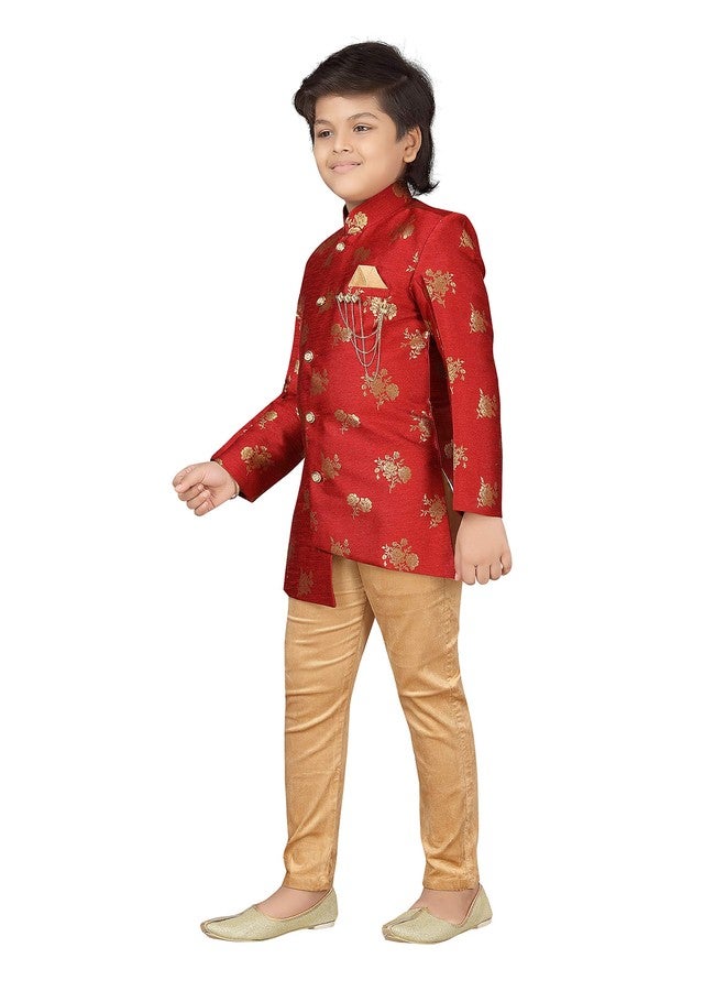AJ DEZINES Boys Brocade Sherwani Set (Boys, Red) - Image 3