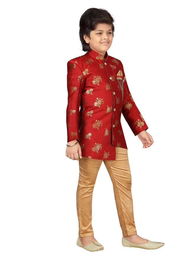 AJ DEZINES Boys Brocade Sherwani Set (Boys, Red) - Image 5