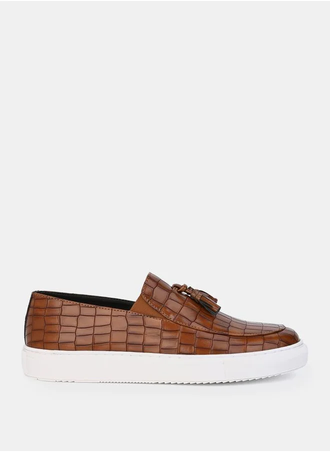 Styli Croc Embossed Slip On Loafers