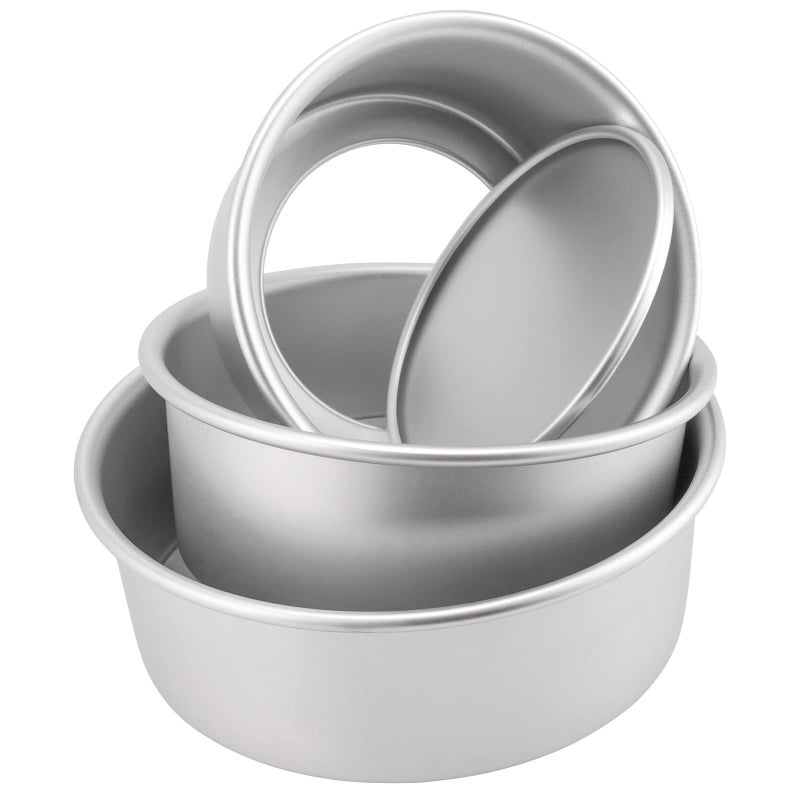 ZOENHOU 3 Pcs Cake Tin Set 6 Inch 7 Inch 8 Inch Anodised Aluminium Round Cake Pan with Removable Bottom 3 Inch Deep NonStick Round Baking Tin Tray Set