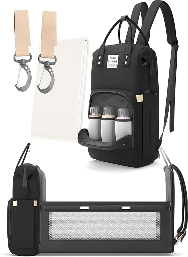 Multifunctional 3 in 1 Diaper Bag with Changing Station | Diaper Bag Backpack with Bassinet | Travel Baby Bed, Black, 