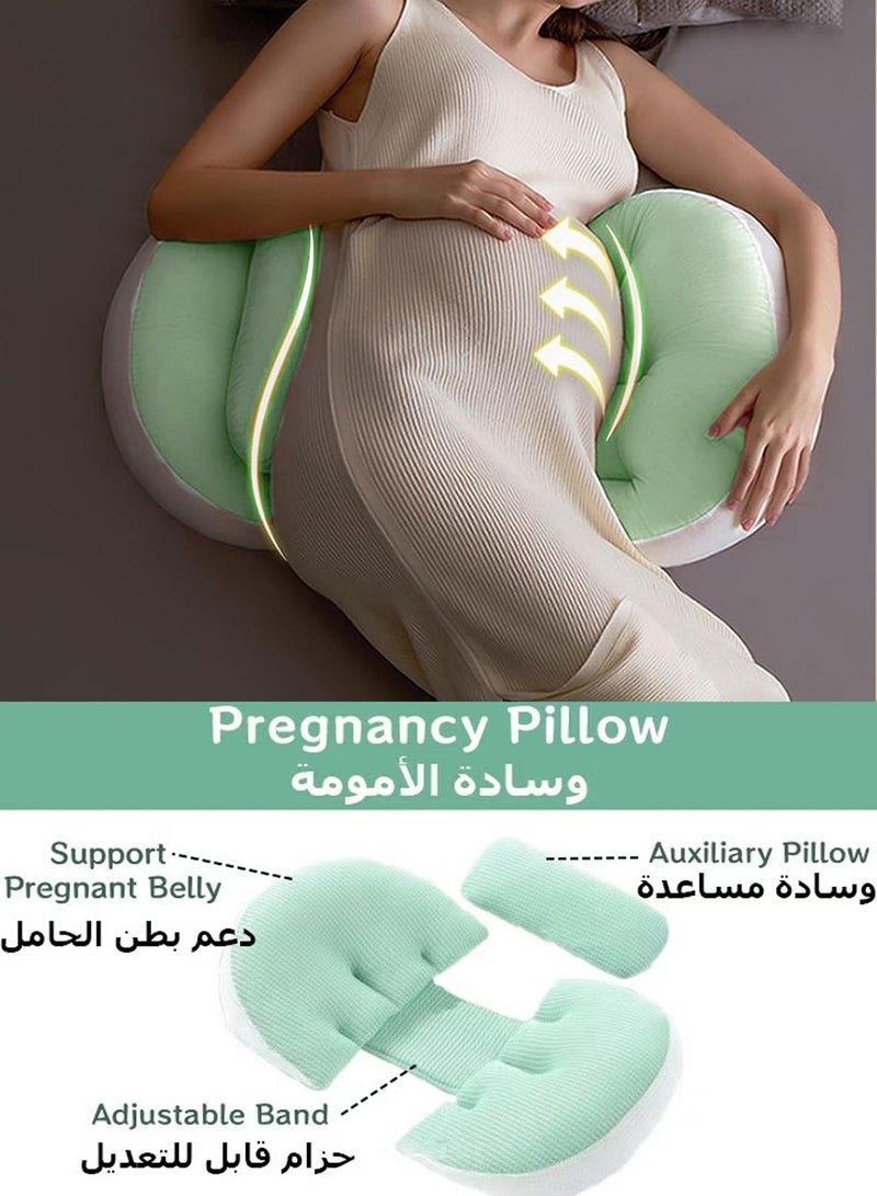 وسادة الحمل، وسادة جسم الأمومة، وسادة دعم النوم للنساء الحوامل، وسادة الرضاعة والنوم الجانبي، تدعم الظهر والساقين والبطن والوركين، غطاء مخملي قابل للإزالة والتعديل  - Image 1
