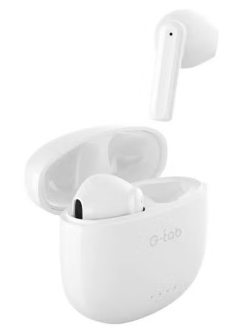 🎧 G-tab Wireless Earbuds X5 – Bluetooth V5.3 Earphones with Dual Mic Noise Cancellation | Smart Touch Controls & Long Battery Life | Fast Pairing Lightweight Headset for Android, iPhone, Laptops & More | Clear Audio in Sleek White Design