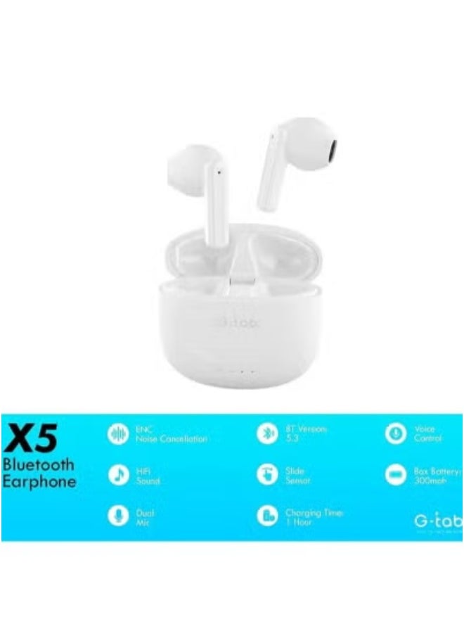 G-Tab - 🎧 G-tab Wireless Earbuds X5 – Bluetooth V5.3 Earphones with Dual Mic Noise Cancellation | Smart Touch Controls & Long Battery Life | Fast Pairing Lightweight Headset for Android, iPhone, Laptops & More | Clear Audio in Sleek White Design - Image 1